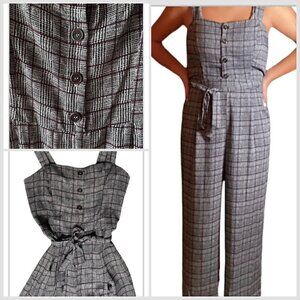 Academia Checkered Sleeveless FrontButton Up Jumpsuit Gray Culotte Fit Women’s S